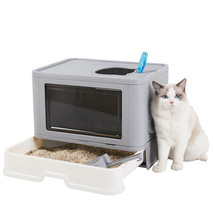 Cat Litter Box Fully Enclosed and Foldable,Top Entry Litter Box Storage and Deodorization Easy to Clean Covered Litter Box