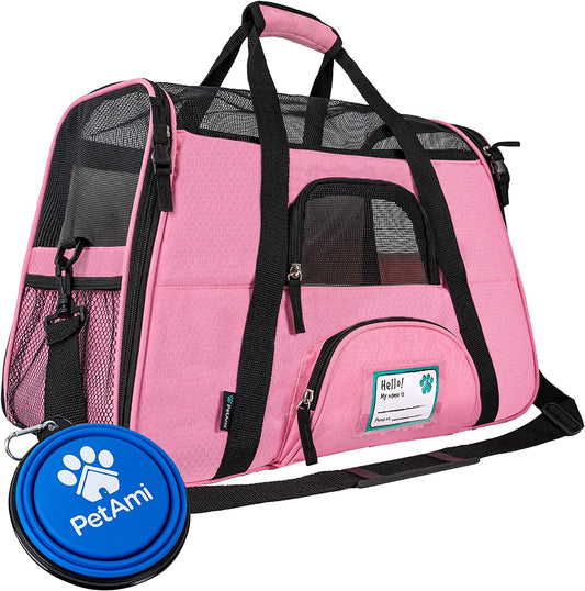 Airline Approved Pet Carrier for Cat, Soft Sided Dog Carrier for Small Dogs, Cat Travel Supplies Accessories for Indoor Cats, Ventilated Pet Carrying Bag Medium Large Kitten Puppy, Large Pink